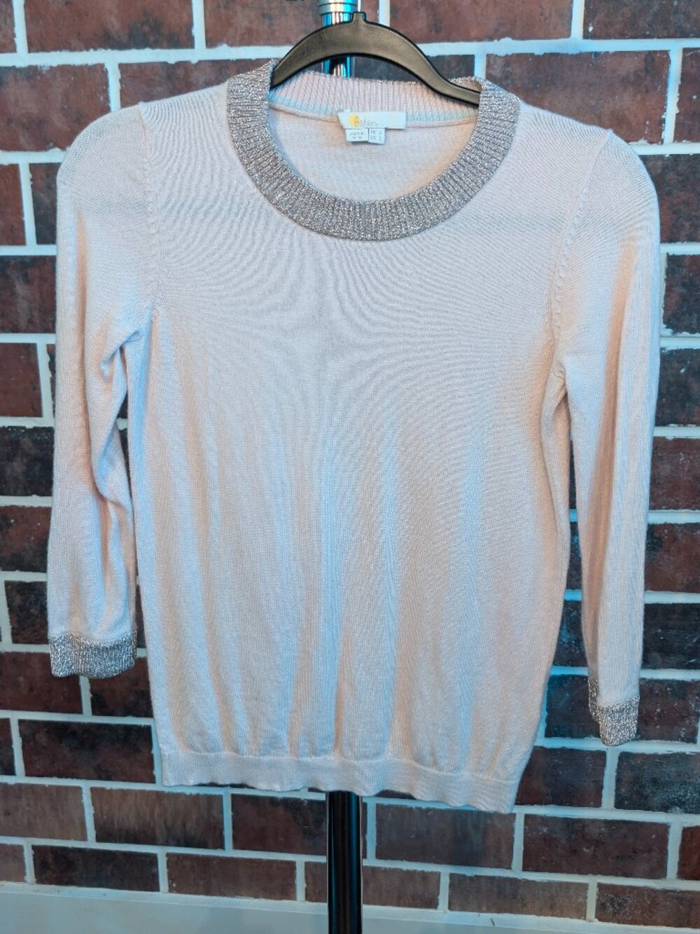 BODEN Pink Metallic Shimmer Trim Knit Sweater US 2